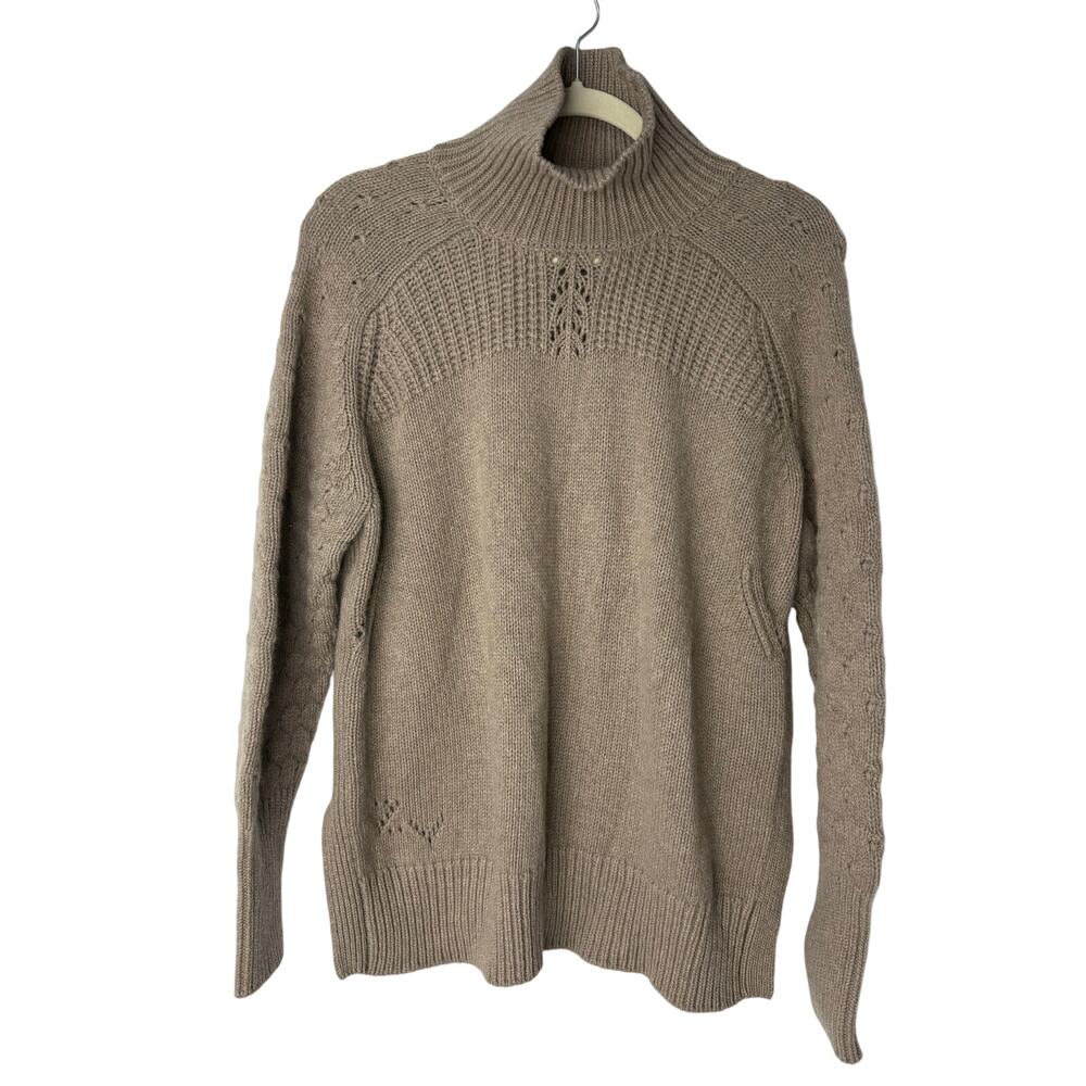 Zadig & Voltaire 100% Cashmere Turtleneck Sweater Cable Knit Taupe M/L